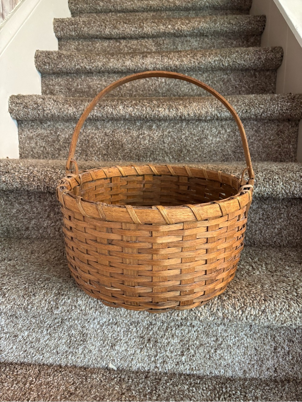 Woven Round Handled Basket in Natural Brown - Home Accents
